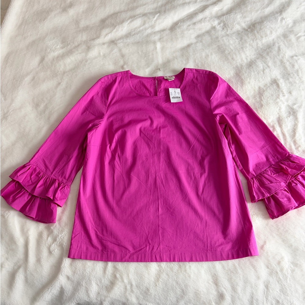 J. Crew Fuchsia Ruffle Sleeve Blouse